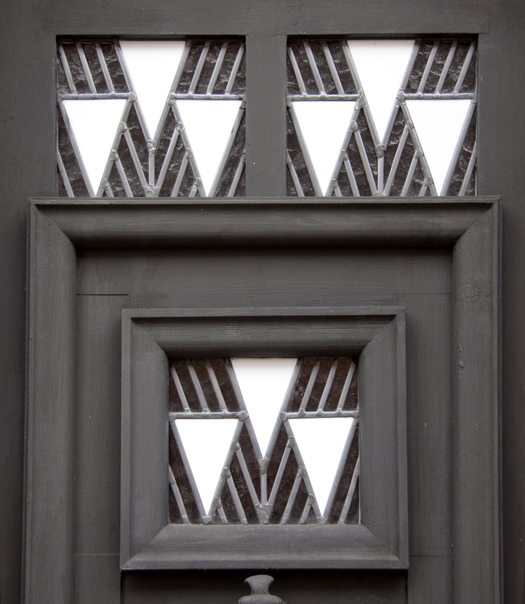 Geometric leaded glass in the door windows at 78 Derngate, Northampton