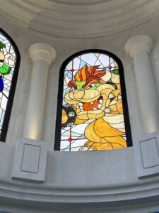 Arched Dome Window with Large Horned Cartoon Character, Leaded Stained Glass