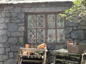 Casement Window with Coloured Diamond Leaded Lights in a Stone Wall, Leaded Lights