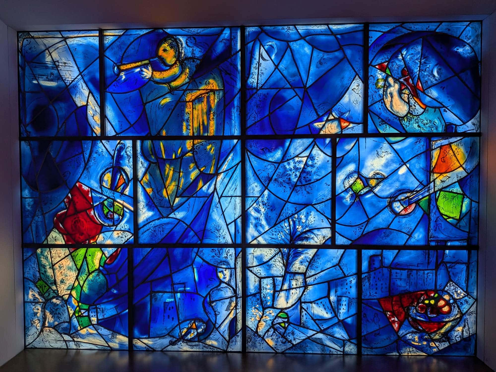 Leftmost panel of Marc Chagall’s America Windows at the Art Institute of Chicago
