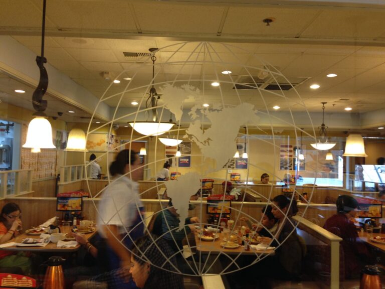 Etched globe on restaurant glass