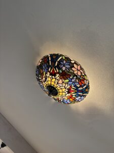 Floral Ceiling Light, Tiffany-Style Stained Glass