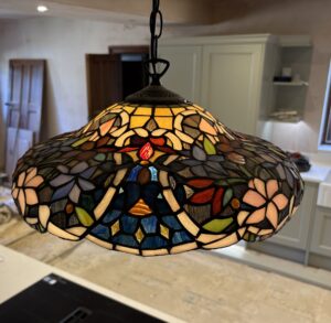 Floral pendant lamp copper foil stained glass close up