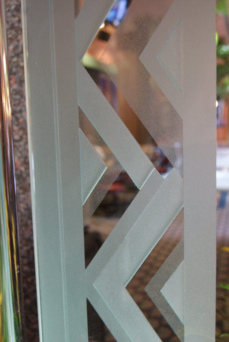 Frosted glass column with chevron pattern