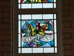 Hospice chapel window banner and butterfly panel northampton