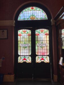 Entrance Doors with Floral Panels and Fanlight, Leaded Lights