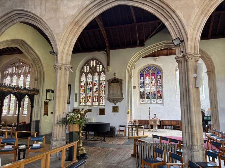 Nave and south aisle windows seen from the arcade, Chippenham