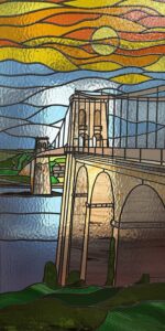 Menai Suspension Bridge Panel in Daytime, Overlay Stained Glass