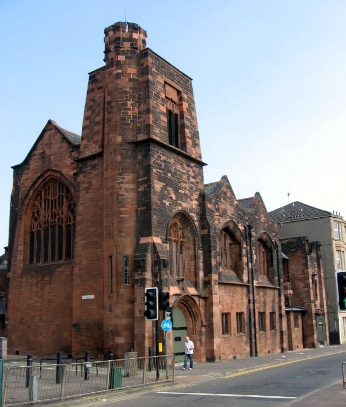 Tower and front of Queen's Cross Church, Glasgow, designed by Charles Rennie Mackintosh