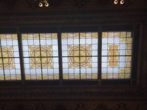 Stained glass roof light panels with gold pattern