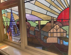 Village Sunrise Window, Stained Glass