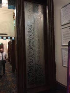 Tall Narrow Etched Door Panel Beside a Corridor, Acid Etched Glass