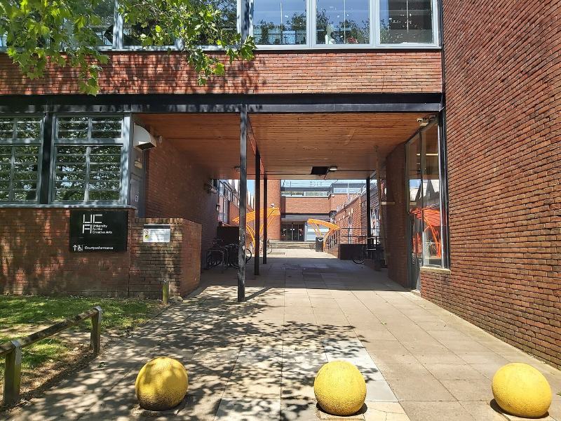 Courtyard entrance of the University for the Creative Arts campus at Farnham